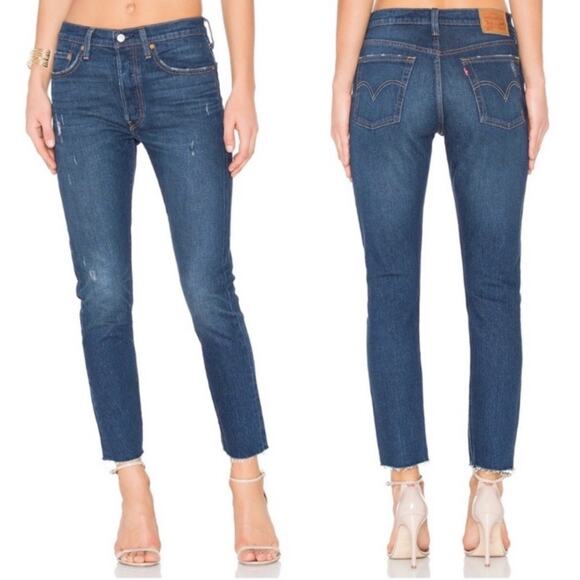 Levi's 501 Blue Raw Hem Skinny Jeans Sz 31 - Picture 10 of 12